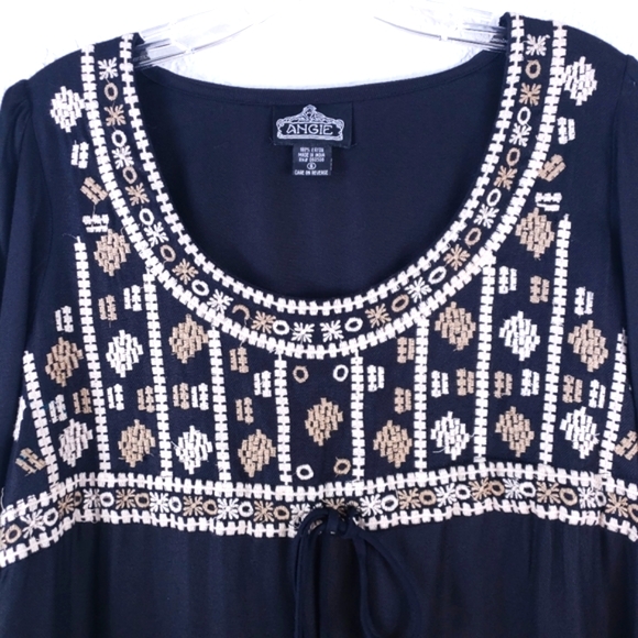 ANGIE Boho Embroidered Tassel Ruffles Dress Black - Picture 4 of 8